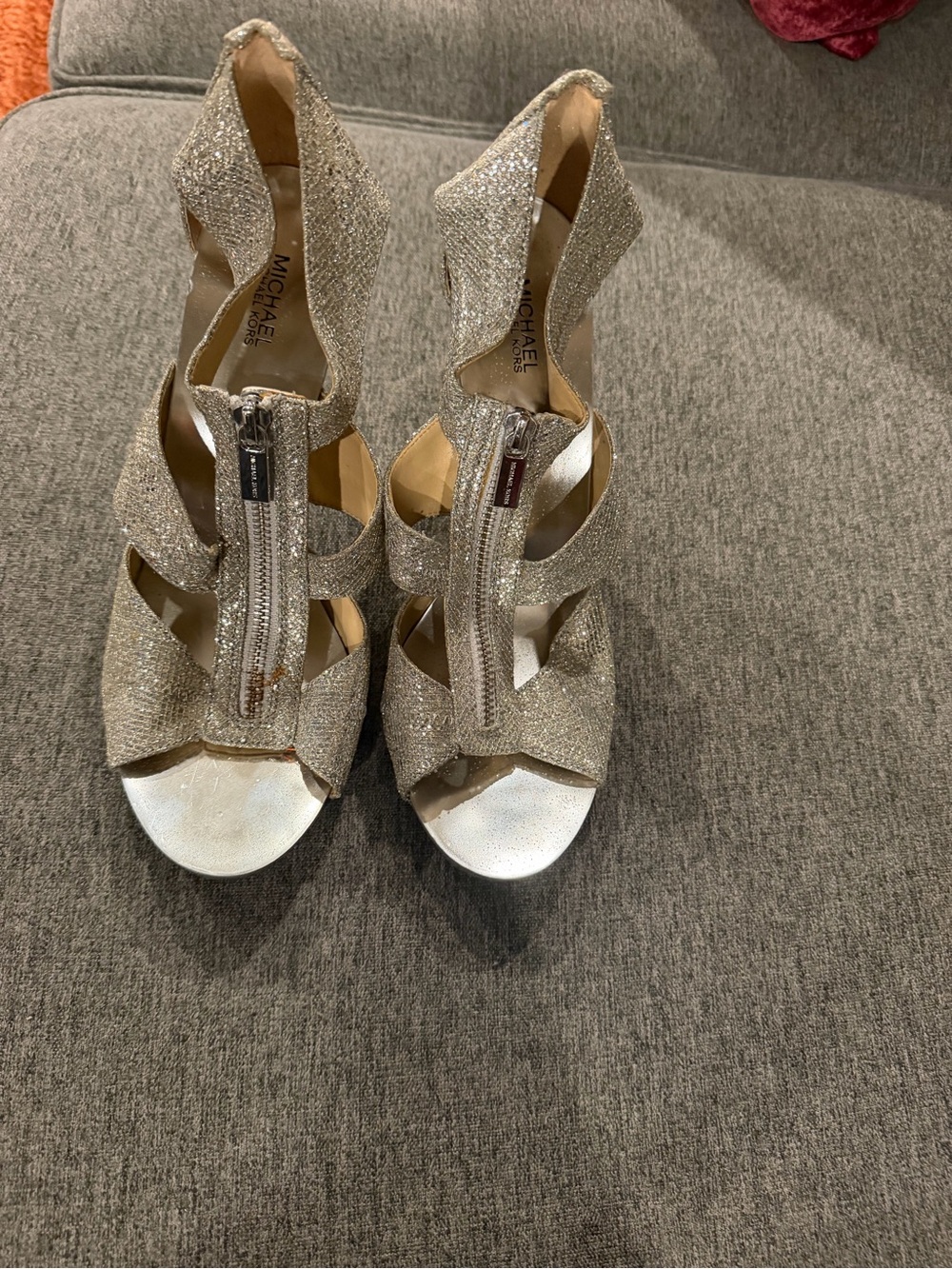 MICHAEL Michael Kors Glitter Zip Front High Heel Sandals - Gold